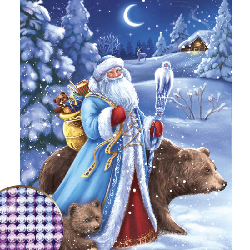 Алмазная вышивка с частичным заполнением 'Дед Мороз' 30x40 см, холст, емкость