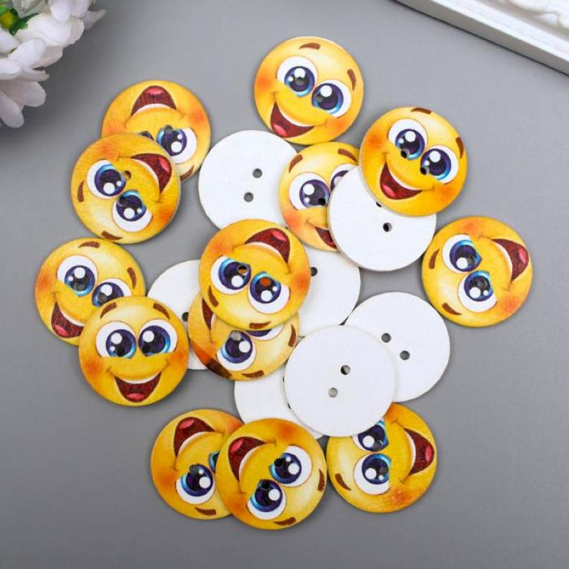 Пуговица декоративная дерево 'Смайл радость', 20 шт