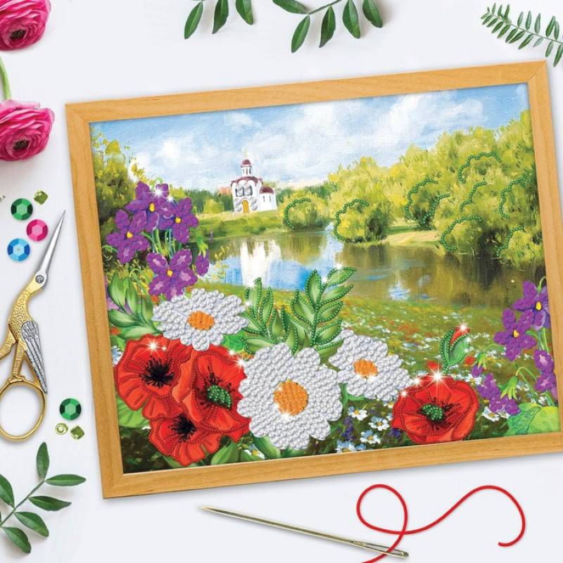 Вышивка бисером и пайетками 'Пейзаж', 28 x 35 см