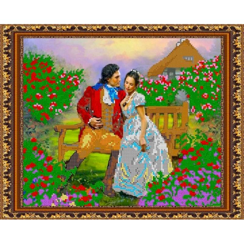 «Светлица» набор для вышивания бисером №328 «Пара в саду» бисер Чехия 30x24 см