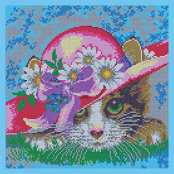 ВЛ-065П 'Котенок в шляпе' 27x27 см набор для вышивания чешским бисером 'Вышивочка'